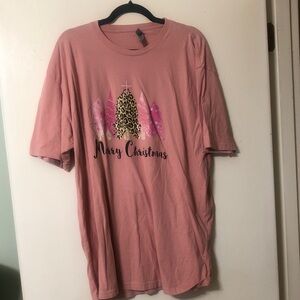 Pink 'Merry Christmas' Graphic Tee with Leopard Treecjritmas tee